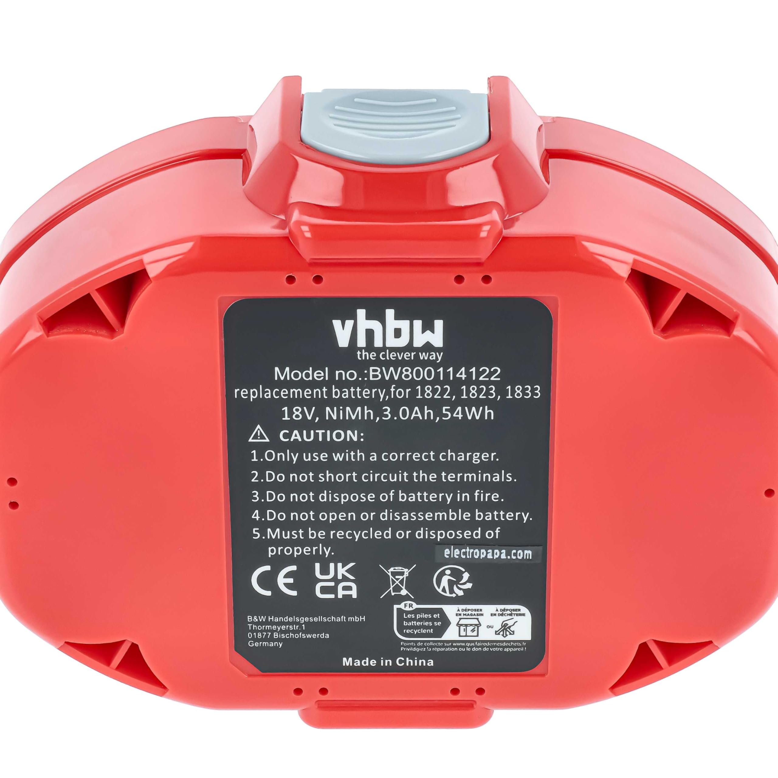 vhbw 3x NiMH akumulator 3000 mAh (18 V) do elektronarzędzi Powertools Tools jak Makita 1822