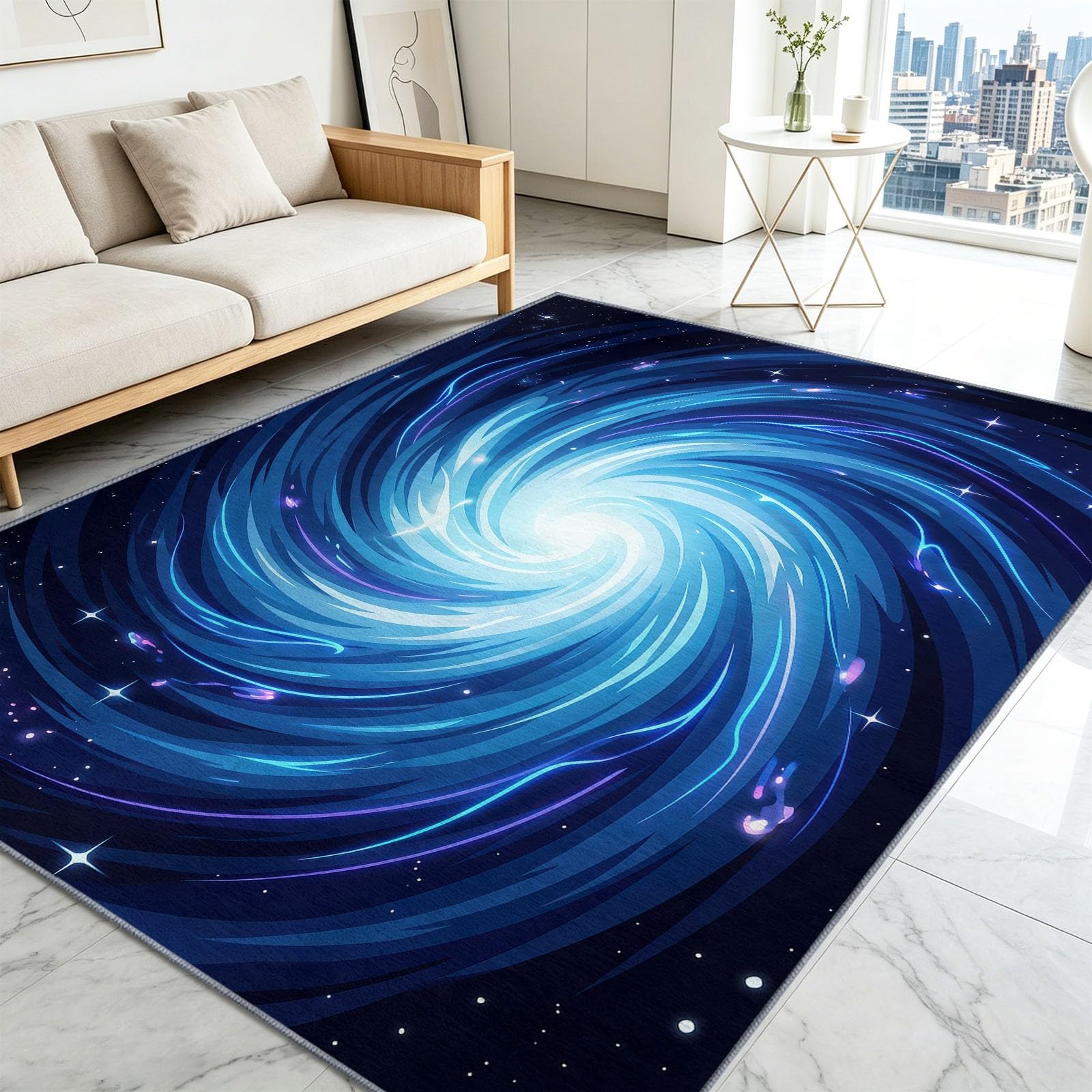 Tapis Salon Lavable en Machine 80 x 150 cm Galaxie Spirale Nébuleuse, Univers Fantastique Tapis de Chambre Doux et Antidérapant - Moquette Poils Courts Intérieure pour Salon Chambre d'enfant Bureau