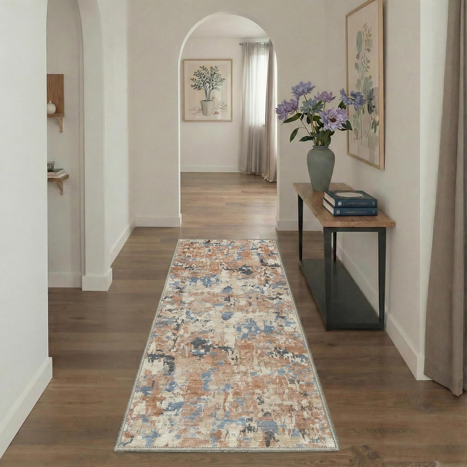 BEIMO Runner Rug for Hallway Kitchen, 2x5 Machine Washable Runners Rug for Entryway, Soft Modern Abstract Throw Rugs, Low Pile Floor Cover with Non Slip Backing, Dusty Terracotta