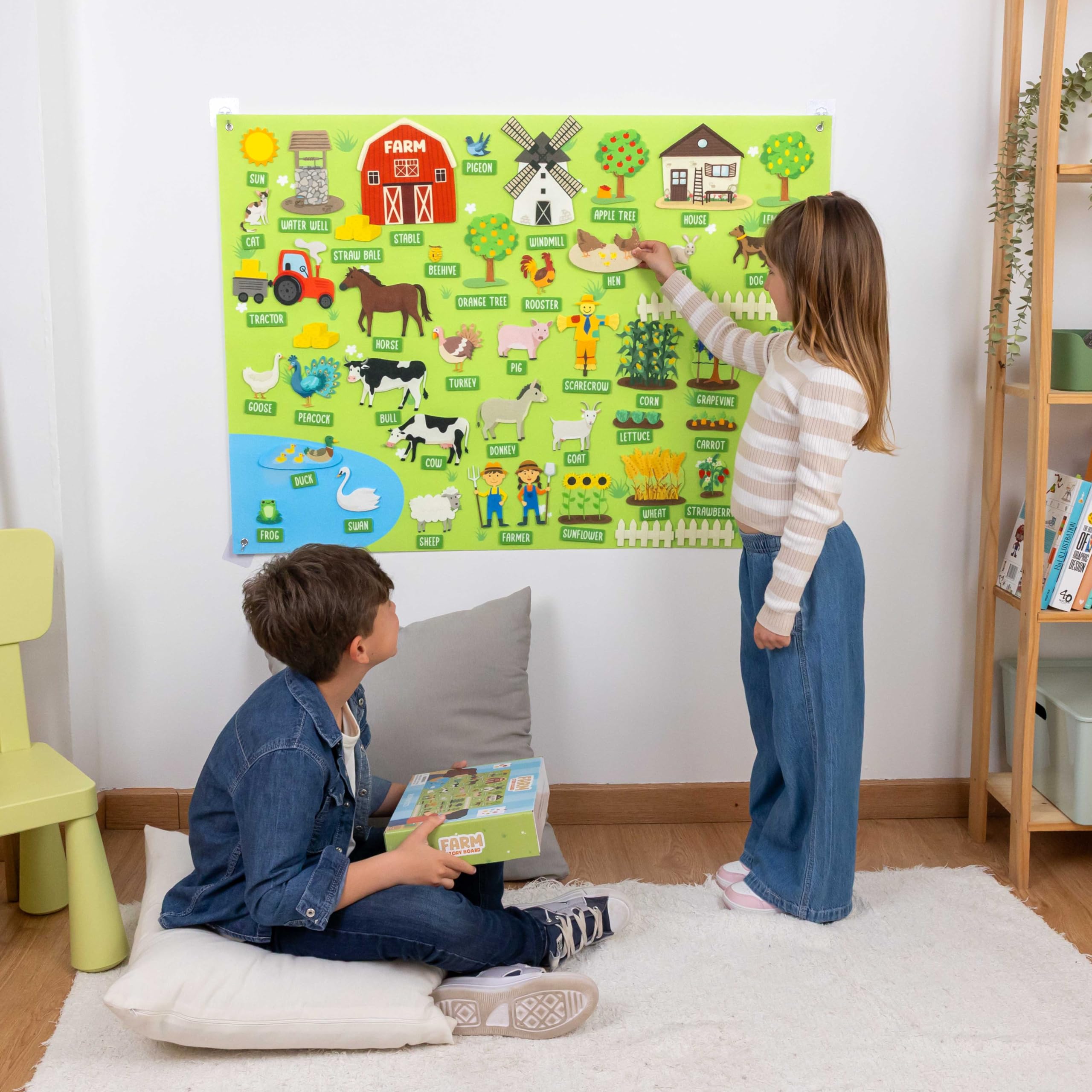 BONNYCO Lavagna di Feltro con 92 Figure di Animali della Fattoria. Giochi Montessori e Regalo Compleanno Bambini dai 3-8 Anni. Pannello Sensoriale per Autismo, Giocattoli Educativi