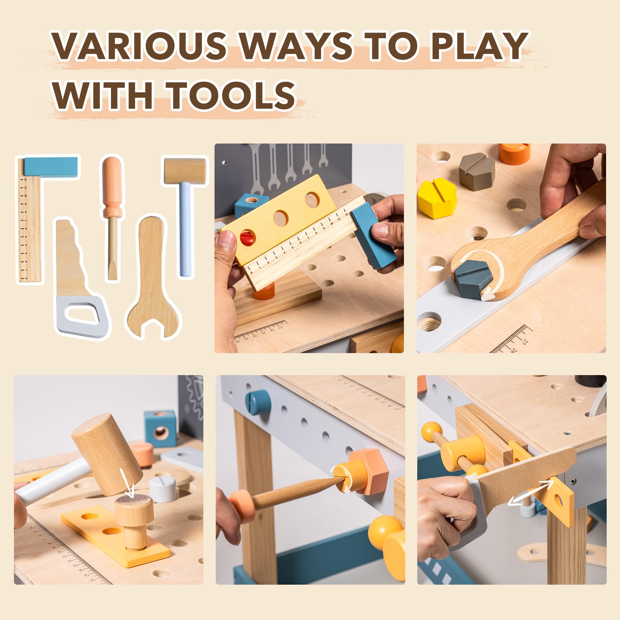 Amazon | ROBUD 木製工具作業台 子供用 幼児用 おもちゃツールセット 3 