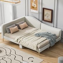 Twin Size Upholstered Daybed with Backrest and Armrest,Modern Wooden Bed Frame,w/Support Legs,Slat Support,No Box Spring Needed,for Dorm,Apartment,Studio,Office,Grey