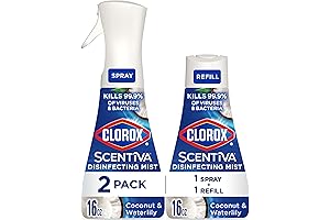 Scentiva Disinfecting Mist, Coconut and Waterlily, 1 Spray and 1 Refill with 16oz Each