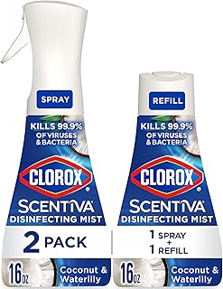 Clorox Scentiva Disinfecting Mist, Coconut and Waterlily, 1 Spray and 1 Refill, 16 oz Each