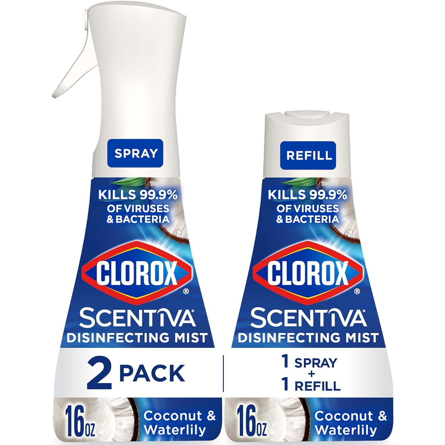Clorox Scentiva Disinfecting Mist Coconut and Waterlily 1 Spray and 1 Refill 16 oz Each