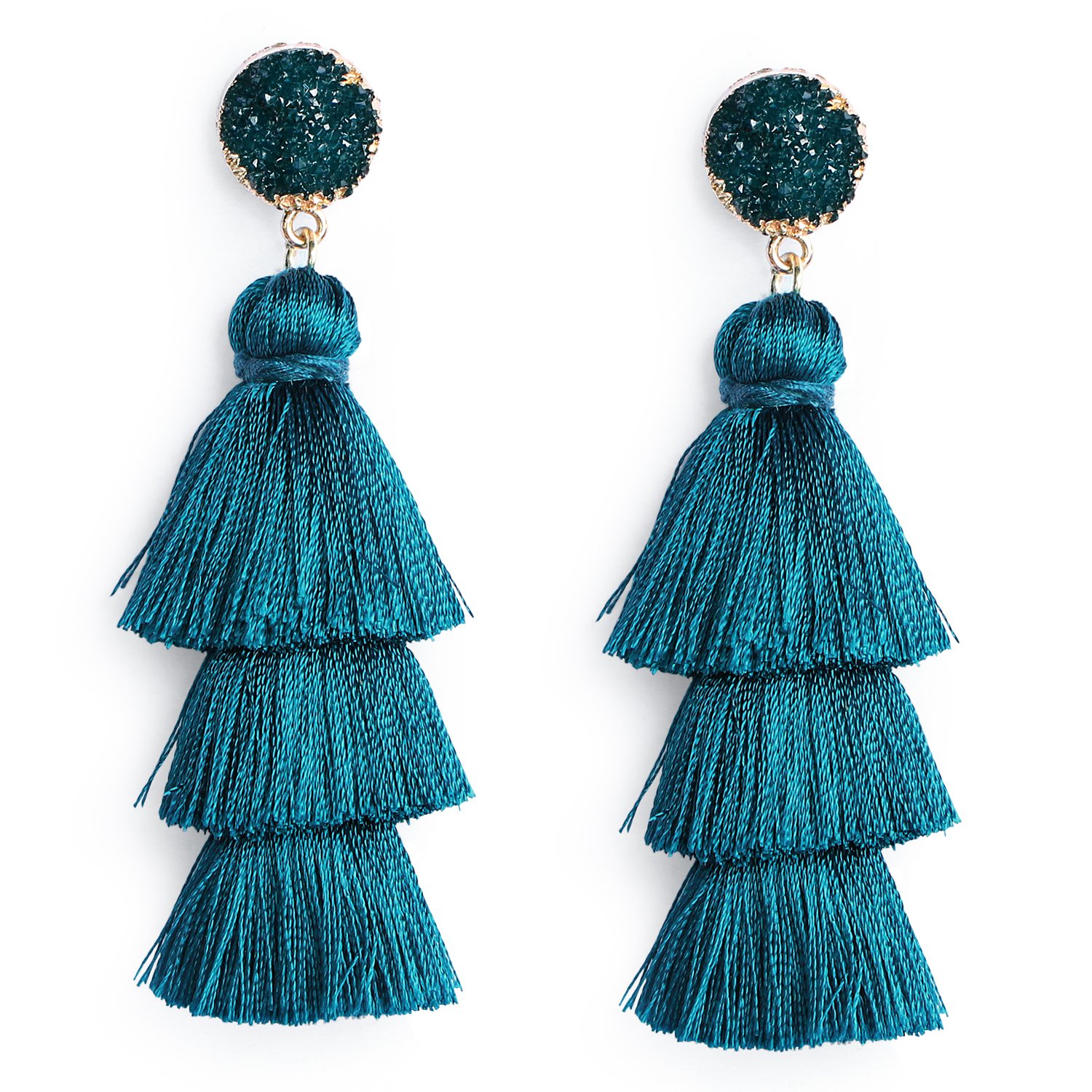 Me&Hz Colorful Layered Tassel Earrings Bohemian Statement Tiered Tassel Big Dangle Drop Earrings for Women Druzy Studs Christmas Mother's Day Gift