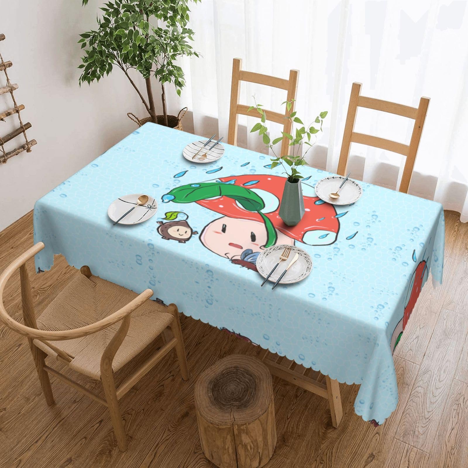 QAZWZML Sunflower seeds and mushroom Printed tablecloth, made of thick polyester with lace trim, suitable for dining rooms, picnics, and weddings