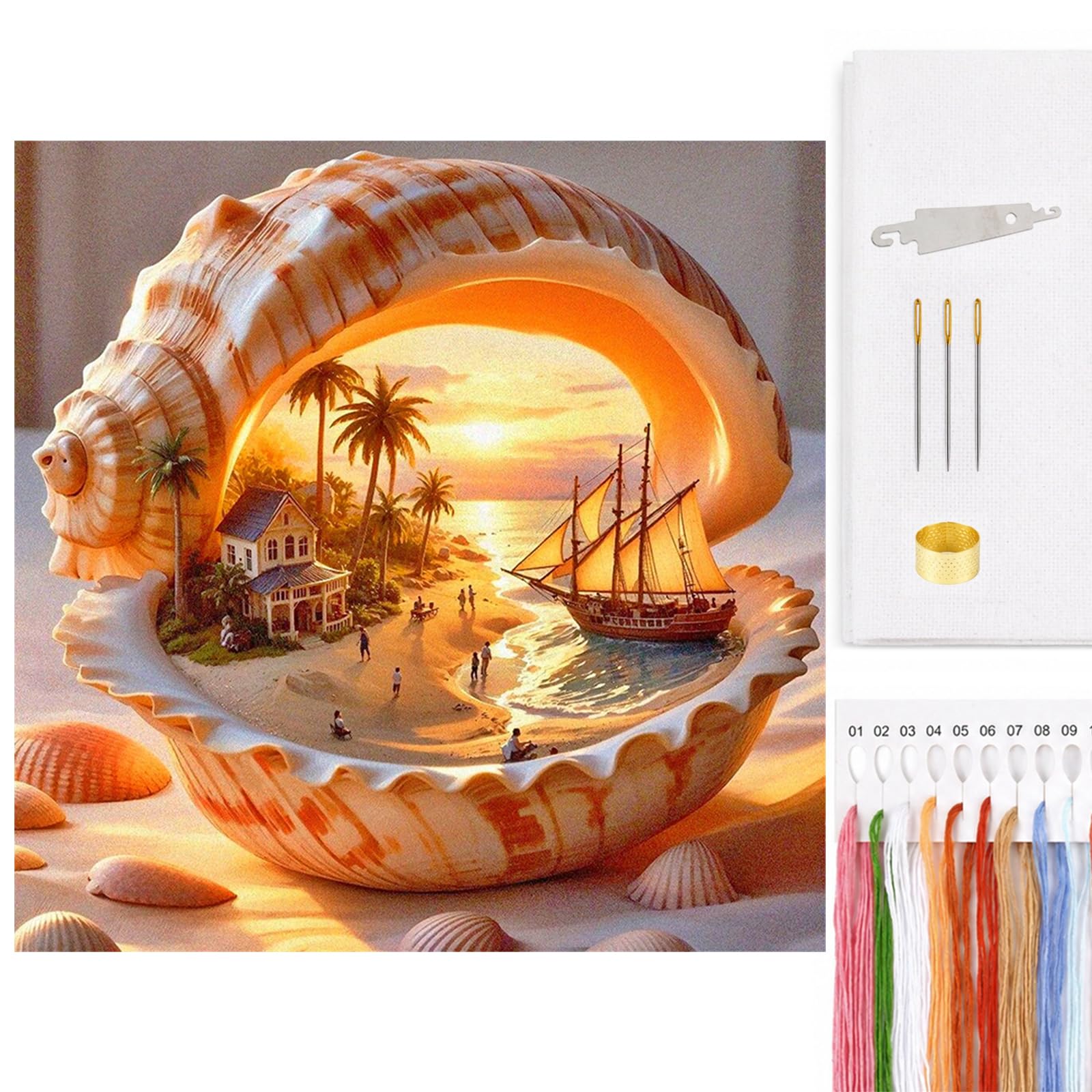 Poetrydraw Sunset Cross Stitch Kit 11Ct 3 Strands 17.71X17.71in Diy Embroidery Needlepoint Starter Kits For Beginners Adults Home Arts & Crafts