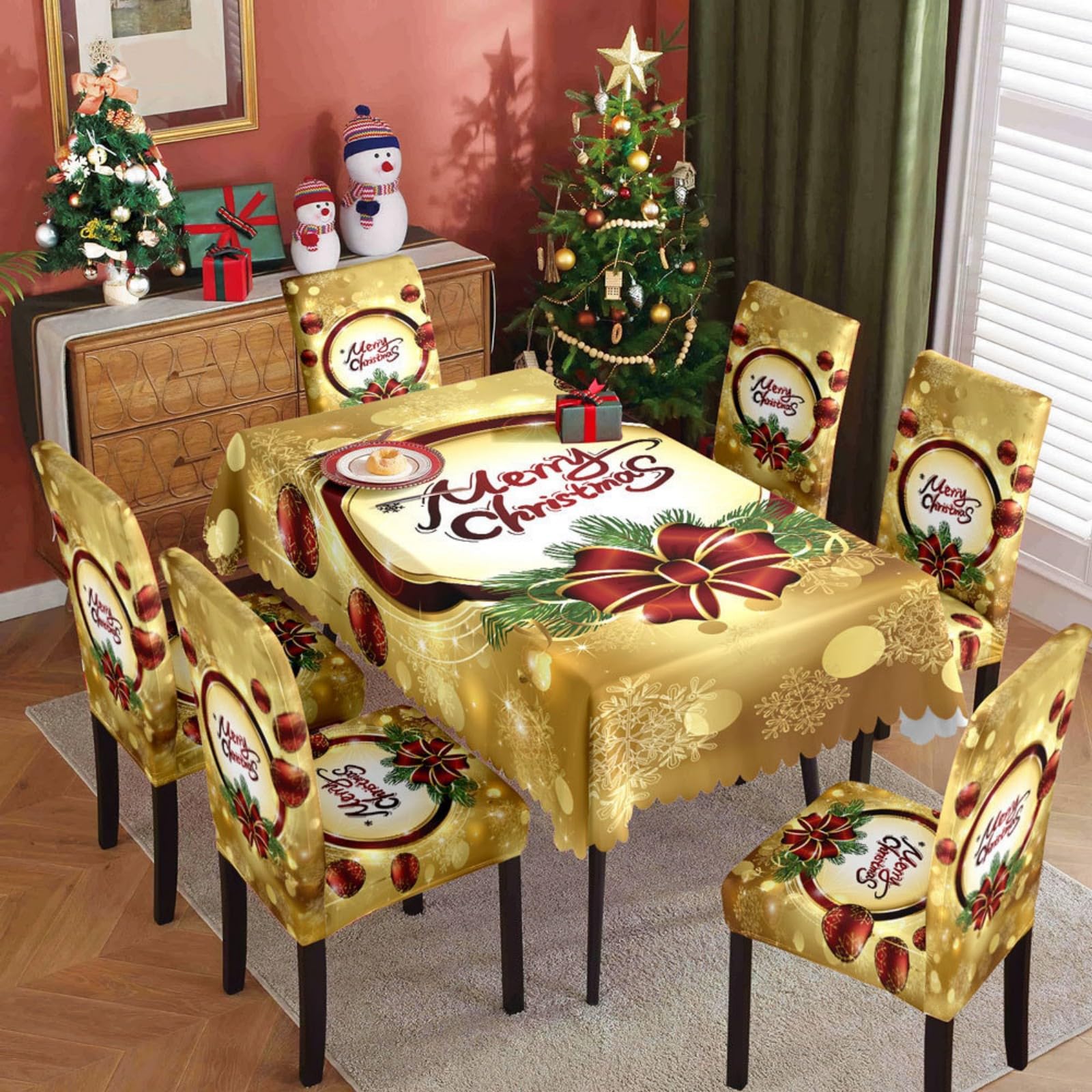 Tovaglie natalizie rettangolari 140 x 90 cm e set di 6 coprisedie