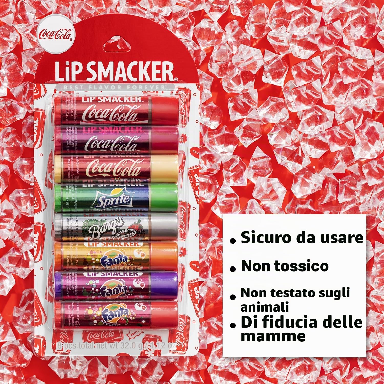 Lip Smacker s Coca Cola Fanta Sprite Coke Bargs, Set di 8 Lip Balms by Bonne Bell