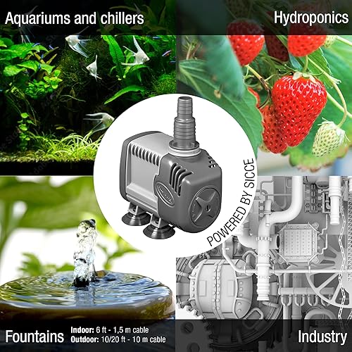 Miniatura 8 de SICCE Syncra Silent NANO - Bomba de agua sumergible multifunción de 110 GPH  Tanque de peces de acuario ultra silencioso duradero de 2.8 W, fuente,