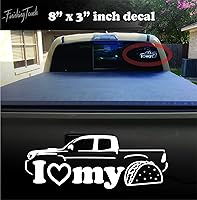 Vista 2 de Calcomanía de vinilo con texto en inglés "I Love My Taco" para parabrisas o portón trasero de Toyota Tacoma 8 x 3 pulgadas color blanco troquelado