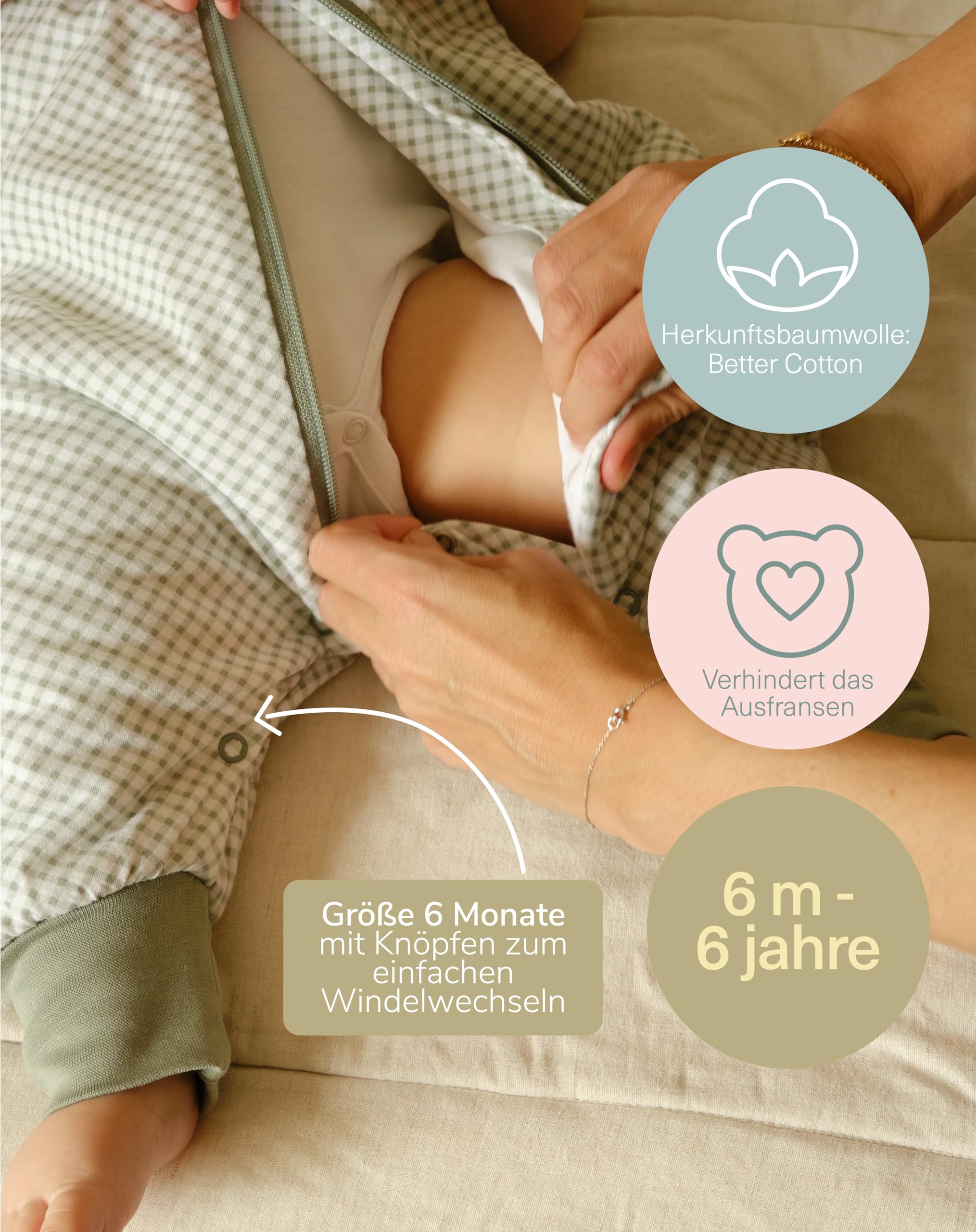 molis&co - Baby Schlafsack mit Füßen - Ideal für Frühling und Herbst - Babyschlafsack mit Füßen 1 tog - Leicht gepolstert