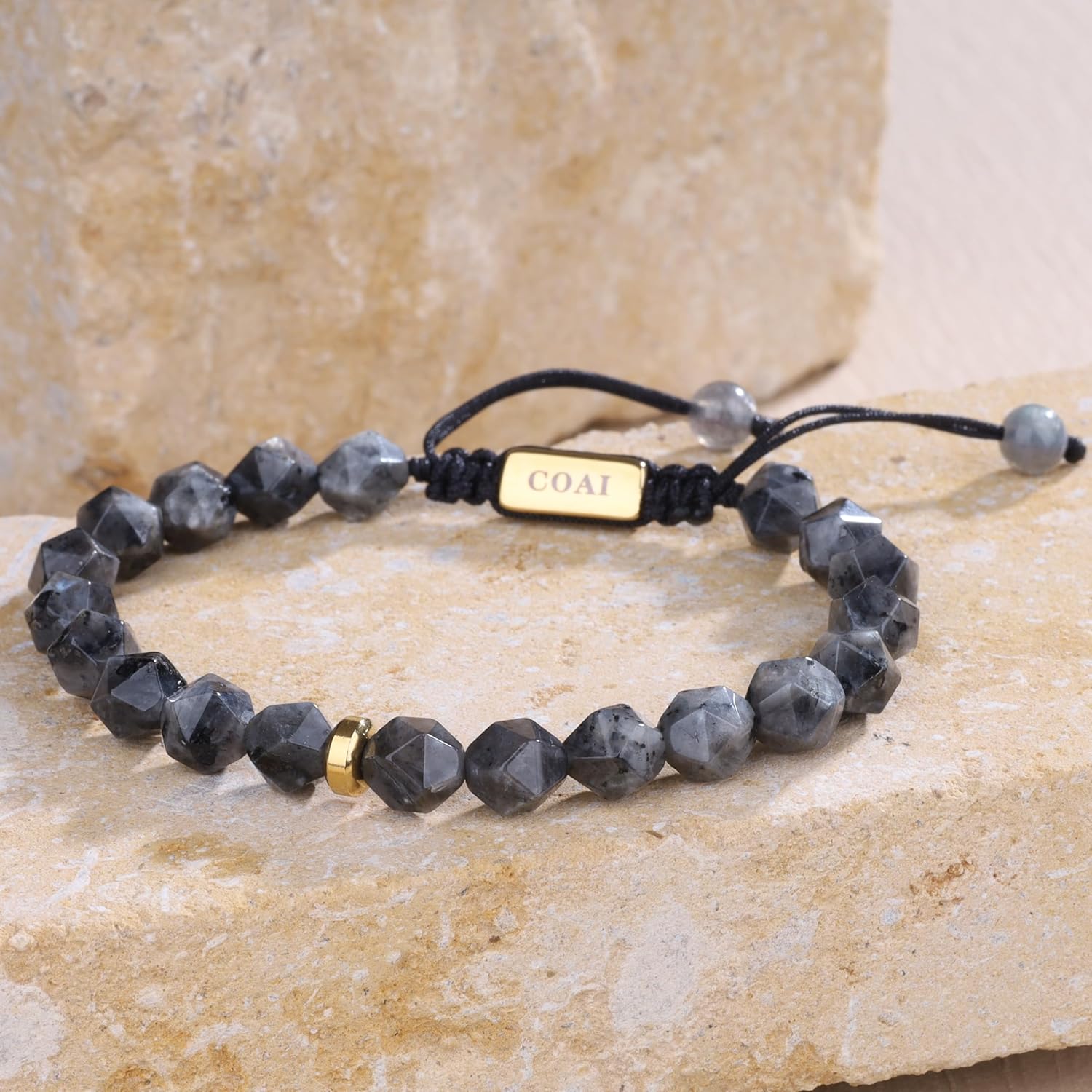 COAI Beaded Bracelet for Men, 8MM Faceted Natural Crystal Gemstone Bracelet for Men, Tiger Eye/Sodalite/Red Jasper/Golden Obsidian/Labradorite - Image 5