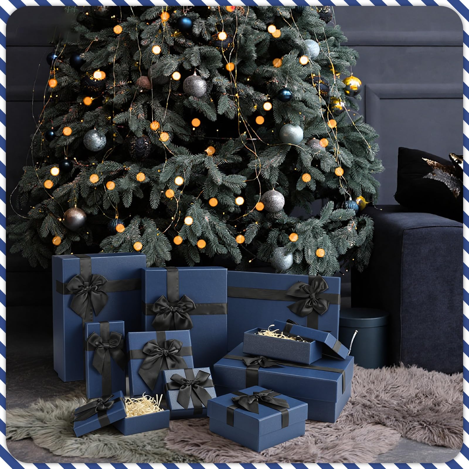 Tenceur Weihnachts-Geschenkboxen mit Deckel, verschiedene Größen, Geschenkboxen für Geschenke, Box mit Band für Geburtstage, Hochzeiten, Einweihungen, Jubiläen, Valentinstag, Blau, 5 Größen, 10 Stück