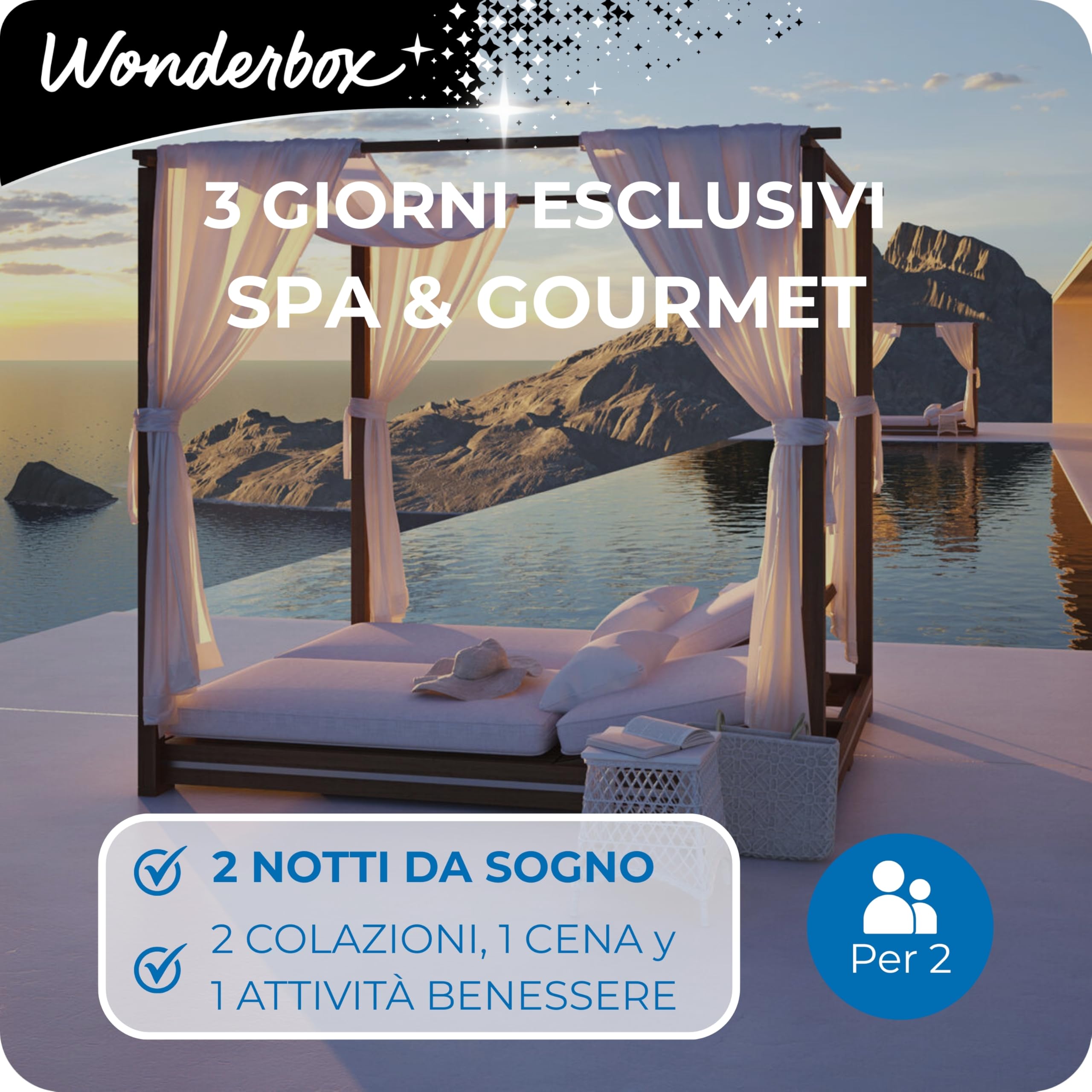 WONDERBOX - Cofanetto Regalo - 3 Giorni Esclusivi Spa & Gourmet - per 2 | 2 notti + 2 colazioni + 2 cene o 1 cena e 1 attività benessere - Più di 250 soggiorni - Hotel 5* e 4*, Resort, in Europa