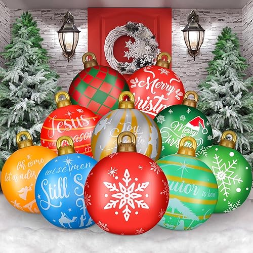 Vista 13 de Jetec 32 Inch Giant PVC Inflatable Christmas Ball Ornaments Large Xmas Blow Ball Decorations Inflatables Outdoor Holiday Decorations Christmas Blow