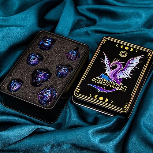 Miniatura 7 de ARUOHHA Juego de dados de ojo de dragón morado DND con núcleo líquido, dados de resina con bordes afilados con caja de regalo, dados poliédricos de