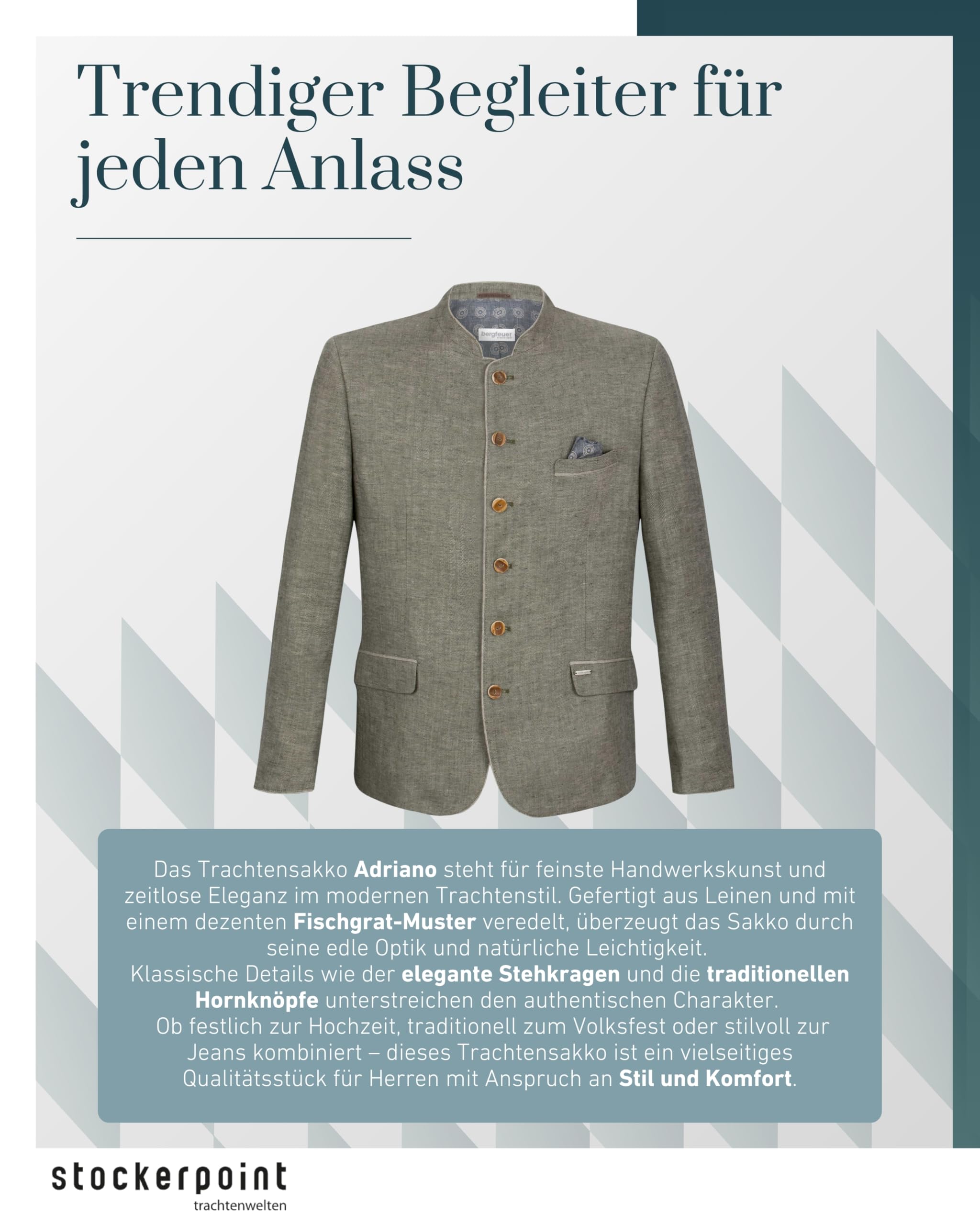 Stockerpoint Herren Trachtensakko Adriano I Größen 44-60 I Traditionelles & hochwertiges Sakko mit Rückenschlitz I Perfekt für Trachten & Festlichkeiten