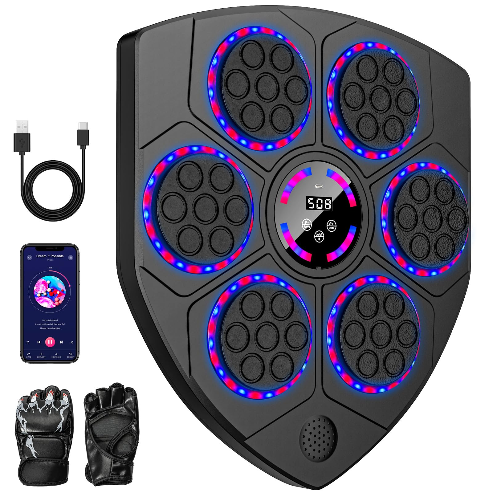 Macchina da Boxe Musicale, Boxing Machine con Bluetooth Audio Stereo e Beat Punch con Velcro Incluso per Divertimento in Famiglia e Sollievo dallo Stress per Adulti e Bambini