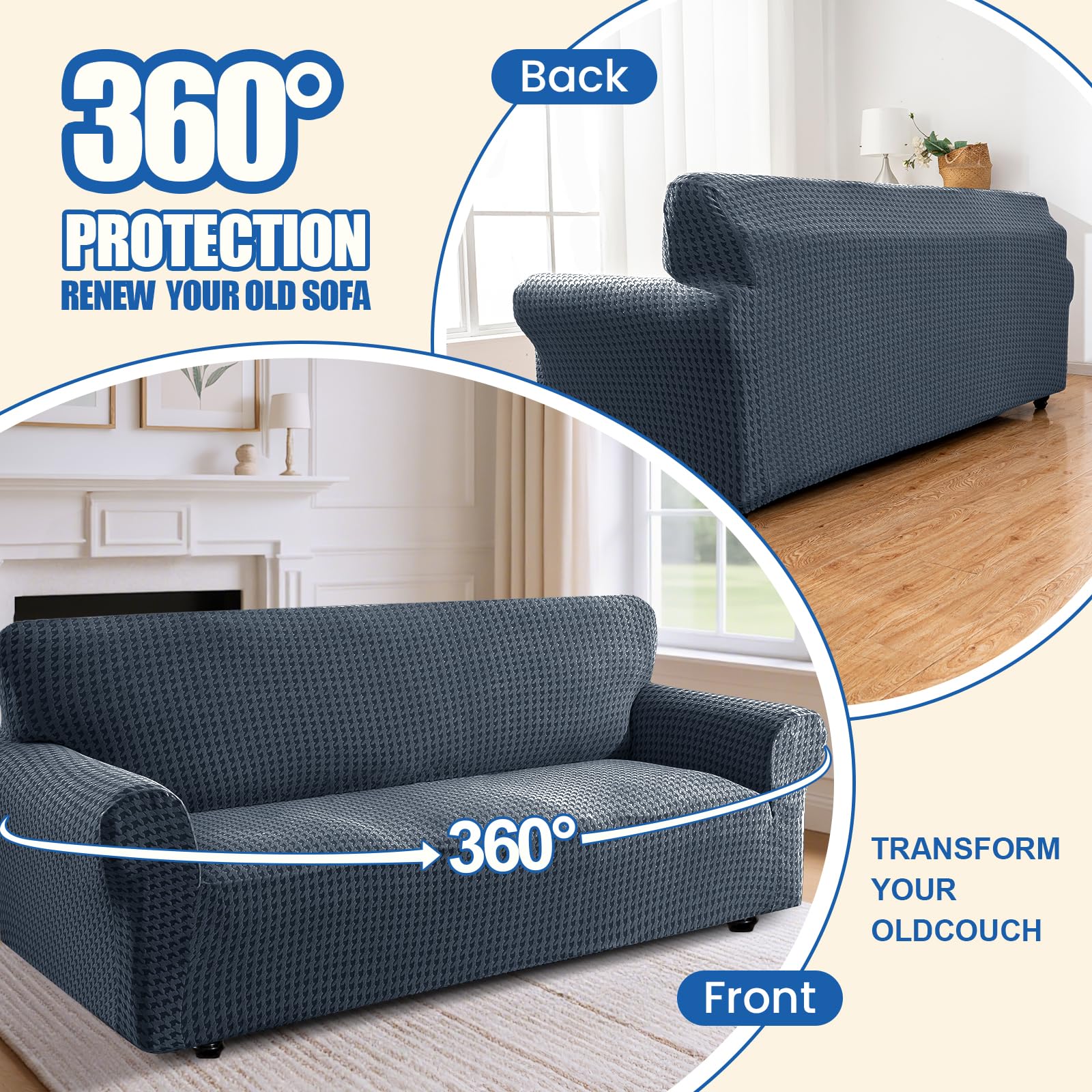 YSTELLAA Housse Canapé Extensible 2 Places, Housse De Canapé avec Accoudoirs, Super Élastique Sofa Cover Universelle, Moderne, Antidérapante, Antisalissure, Lavable, Bleu Foncé