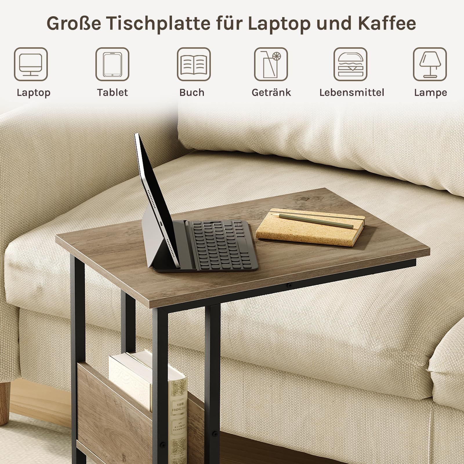 WOLTU Beistelltisch,Couchtisch C Form，Sofa Tisch mit seitliche Ablagefach