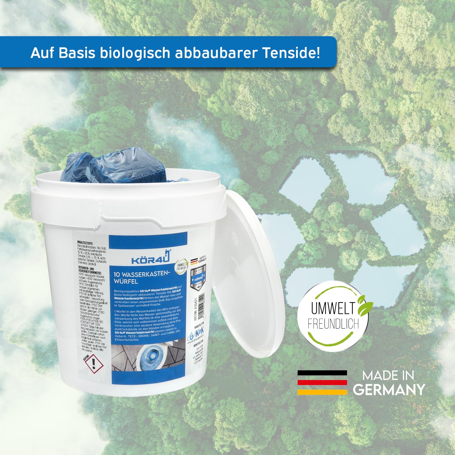 kör4u Cubo de agua, 120 pastillas de inodoro azules contra la cal y los depósitos en el baño
