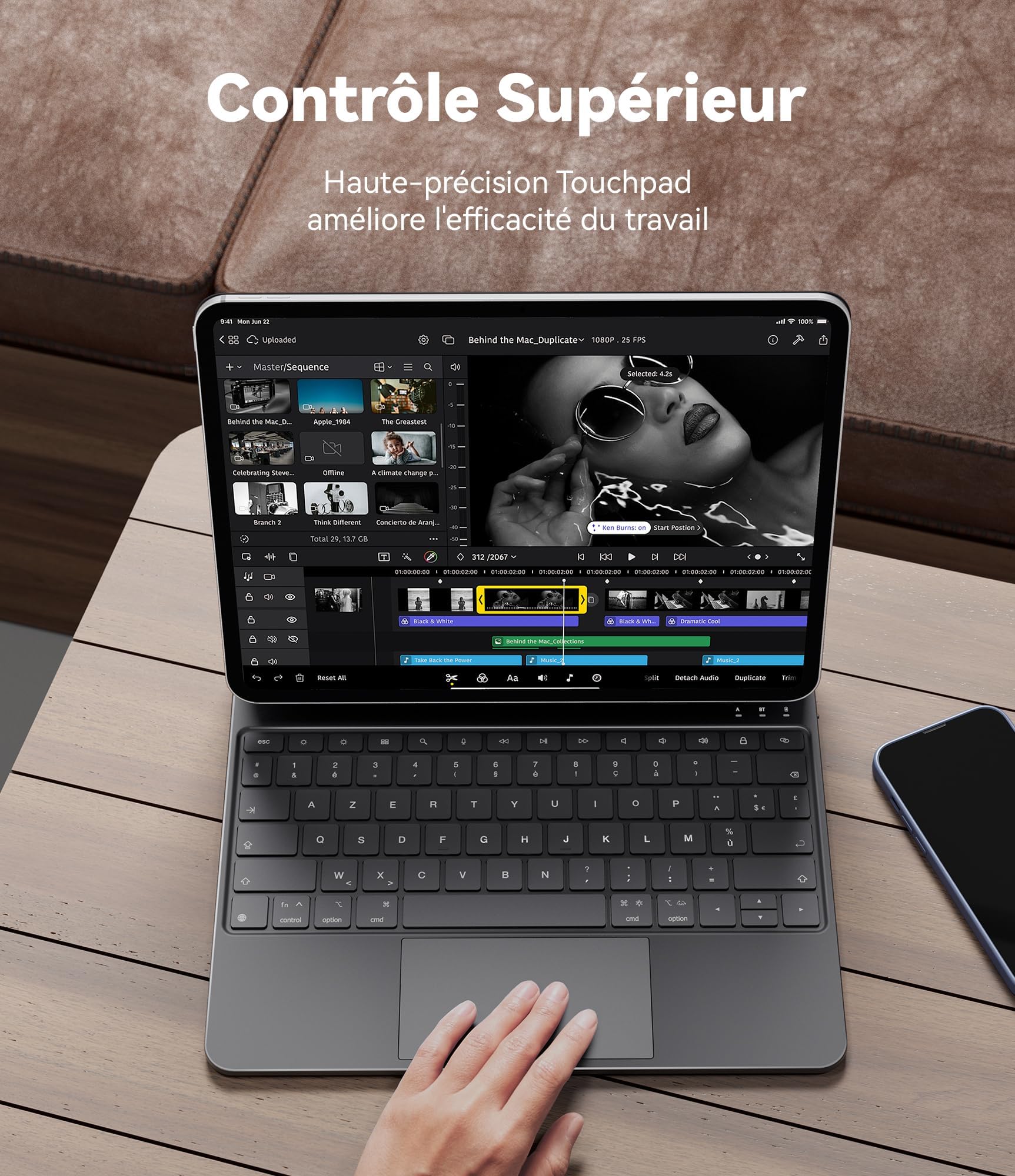 CHESONA Clavier Magic pour iPad Air 13" (M4/M3/M2) et Pro 12.9" (3e-6e gén) | Flottant Magnétique Conception avec Touchpad, Rétroéclairage 7 Couleurs, Noir
