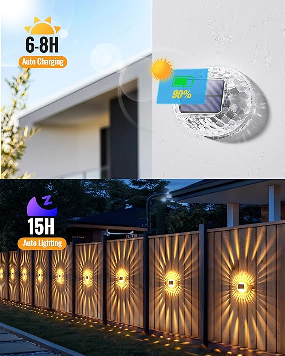 AGPTEK AGPTEK Tuinverlichting op zonne-energie, 360° volledig doorschijnende hekverlichting, wandlamp met schuin zonnepaneeldesign, IP65 waterdichte en veelzijdige tuinverlichting voor outdoor-decoratie, photo 2