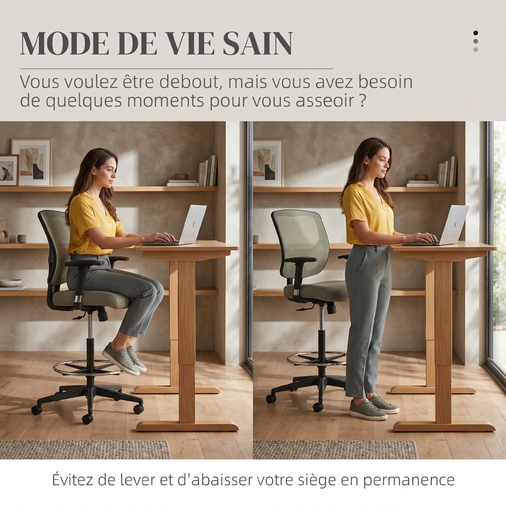 Vinsetto Fauteuil de Bureau Assise Réglable 60L x 57P x 97-119H cm Gris