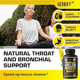 HERBIFY Mullein Capsules - Lung Cleanse - Leaf Extract - Powerful Mullein for Immune Support, Detox & Respiratory Support - Made in USA - Herbal Supplements - 120 Capsules