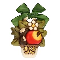 THUN, Formella Vasetto con Castagne, Mela e Fiore in Ceramica e Nastro, Linea AbbracciAMI, Formella da Collezione, Idea Regalo per Natale, 13.2 x 15 x 3.9 cm