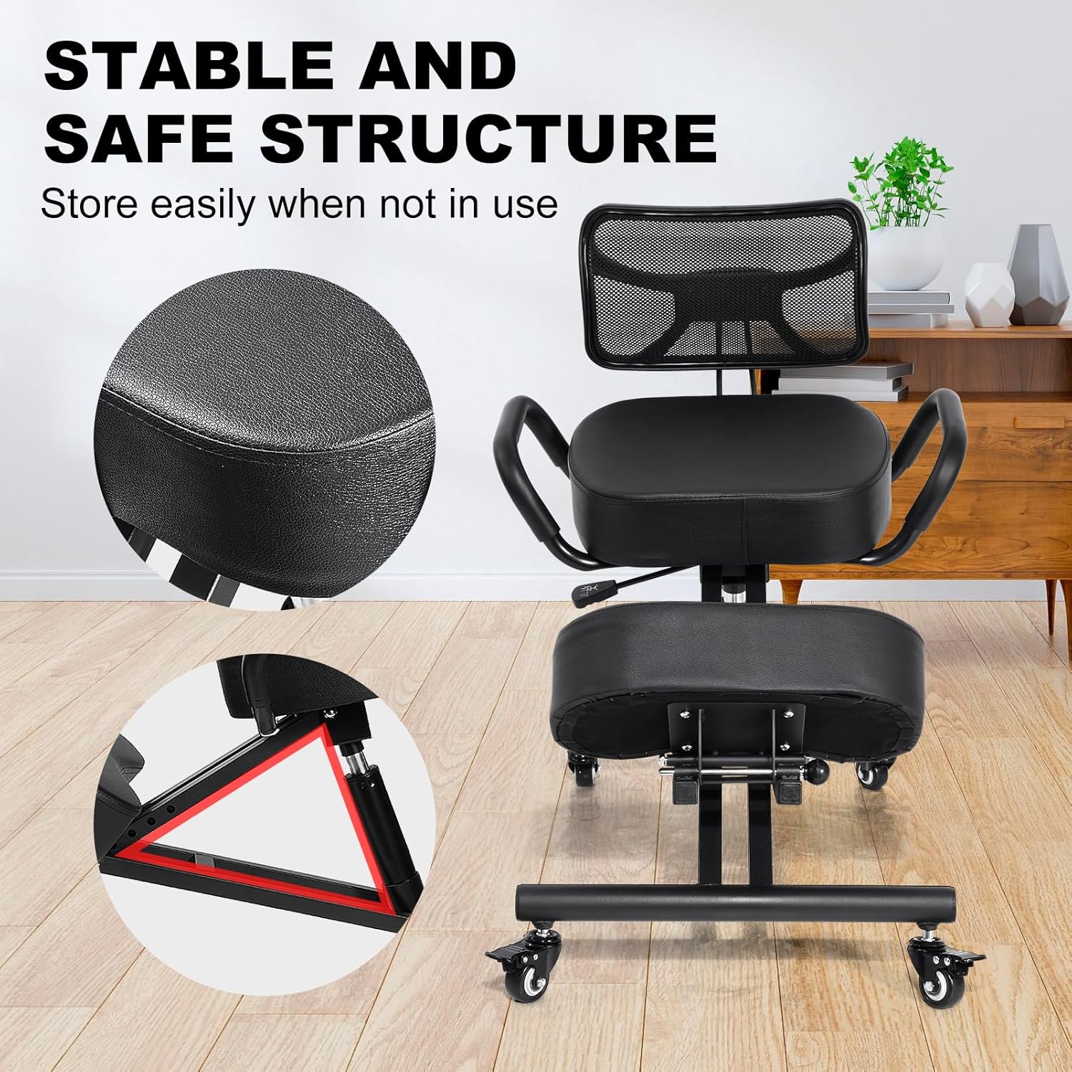 Ergonomic Kneeling Chair with Back Support, Seat Pads 22.4-26.3" Adjustable Height, Adjustable Knee Pad Angle and Height, Improve Postures, Thick Cushions, Locking Wheels for Home & Office