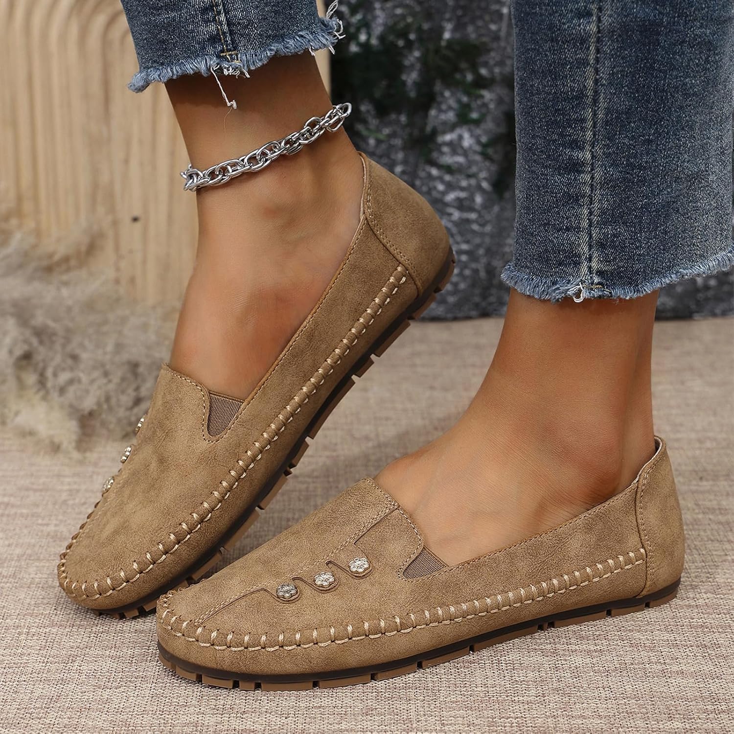 Orthopedic Loafers for Women, Orthopedic Leather Shoes, Lightweight, Anti-Slip, Breathable for Women Slip On Flat-Soled Comfortable Soft Leather Loafers - Image 3