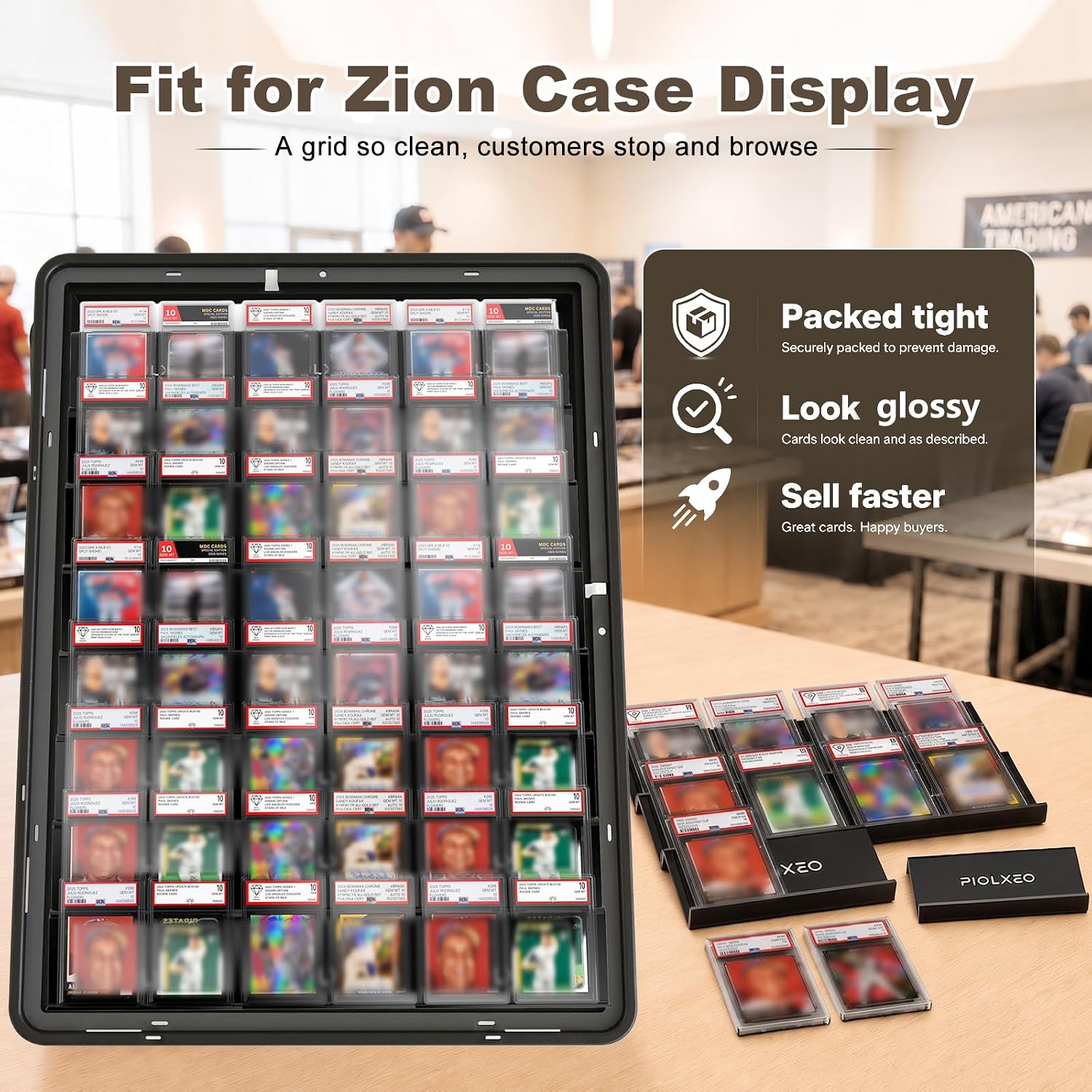 Modular Trade Card Risers for Display Case, 30 Pack Card Display Stands