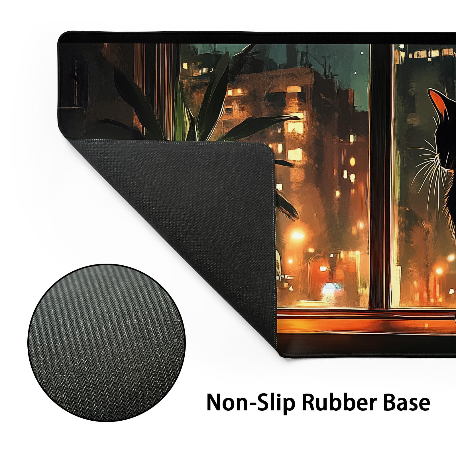 Pink Cute Bats Gaming Mouse Pad XL Pastel Purple Witchcraft Extended Big Large Desk Mat Non-Slip Rubber Base Stitched Edge Long Keyboard Mousepad for PC Computer Laptop,31.5×11.8 in: Black Cat Gaming Mouse Pad XL Anime Green Plant Night Extended Big Large Desk Mat Non-Slip Rubber Base Stitched Edge Long Keyboard Mousepad for PC Computer Laptop,31.5×11.8 in