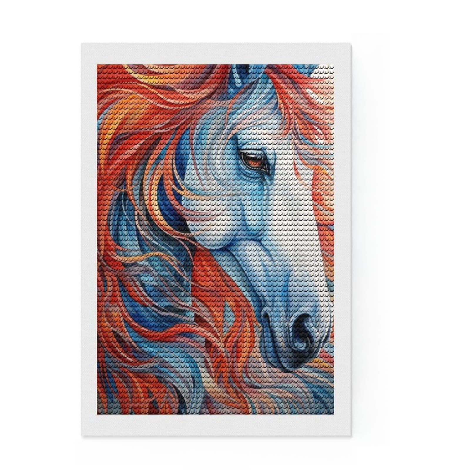 Junmoney Horse Amazing Portrait Diamond Painting Set 8"x12", for Craft Lovers, Complete Accessories, Birthday Gift, Bedroom Decor, with Tool Kit