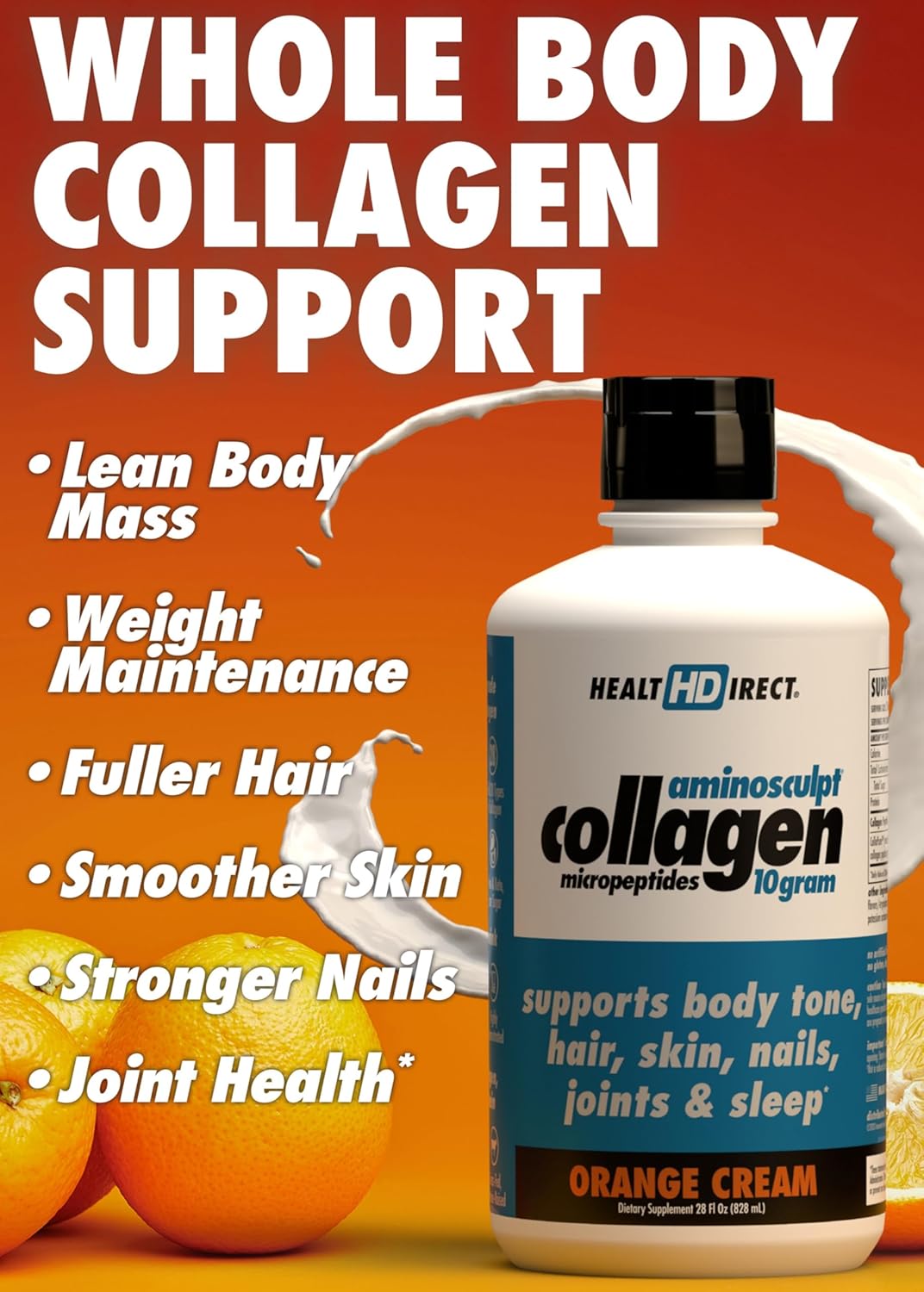 HEALTH DIRECT – AminoSculpt Liquid Collagen Micropeptides – 28 FL Oz – 28 Servings – 10 Grams of Premium Medical-Grade Liquid Collagen for Women – Orange Cream