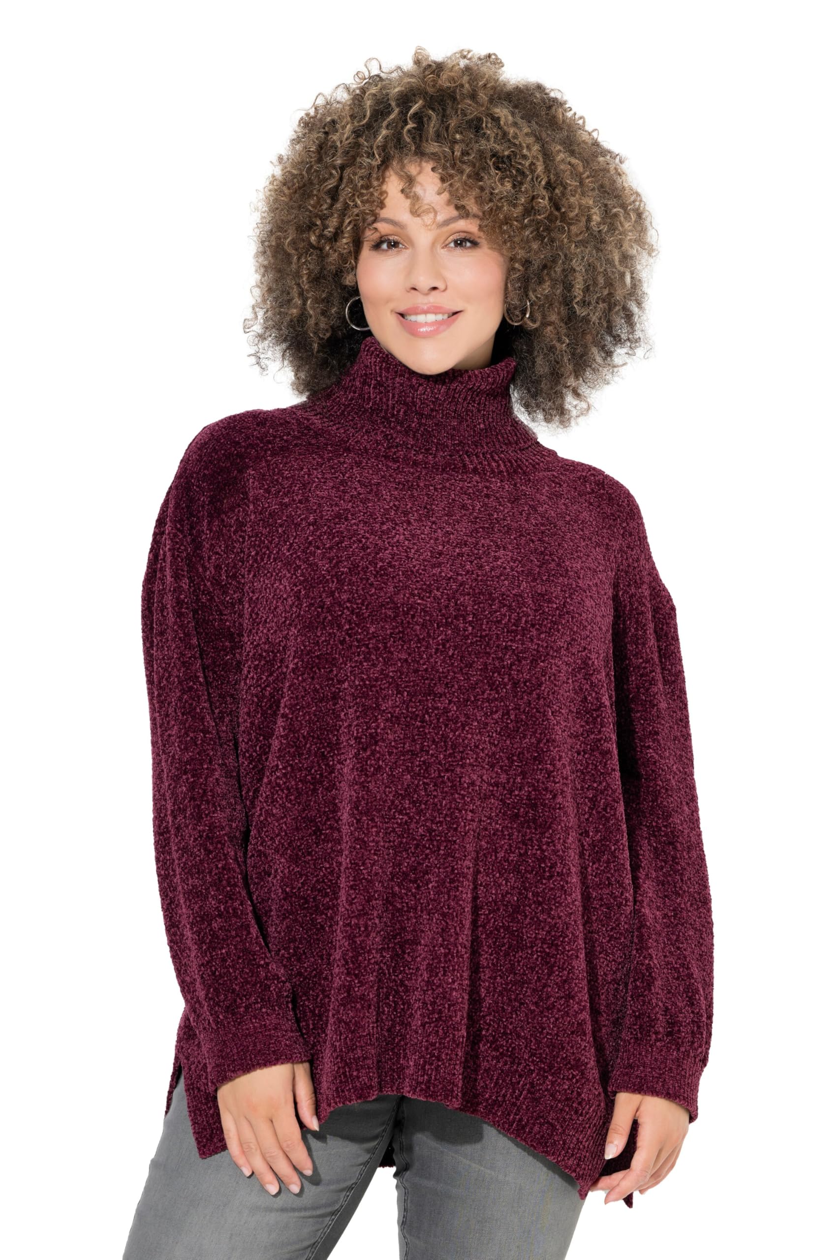 Ulla Popken Damen große Größen Übergrößen Plus Size Chenille-Pullover, Oversized, Stehkragen, Langarm 810312