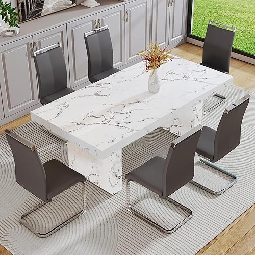 Miniatura 17 de gopop Juego de mesa de comedor de 11 piezas, juego de mesa de comedor de mármol de 79 pulgadas para 10, tablero y base de mesa de comedor MDF con