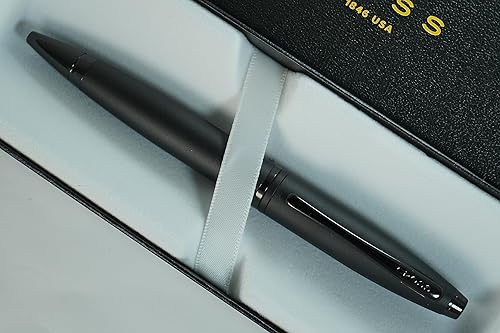 Cross Calais - Bolígrafo recargable de banda media, punta media, incluye caja de regalo, barril negro mate y citas de PVD.