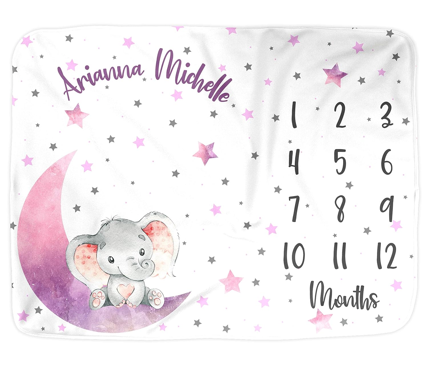 Elephant Baby Milestone Blanket Girl, First Year Monthly