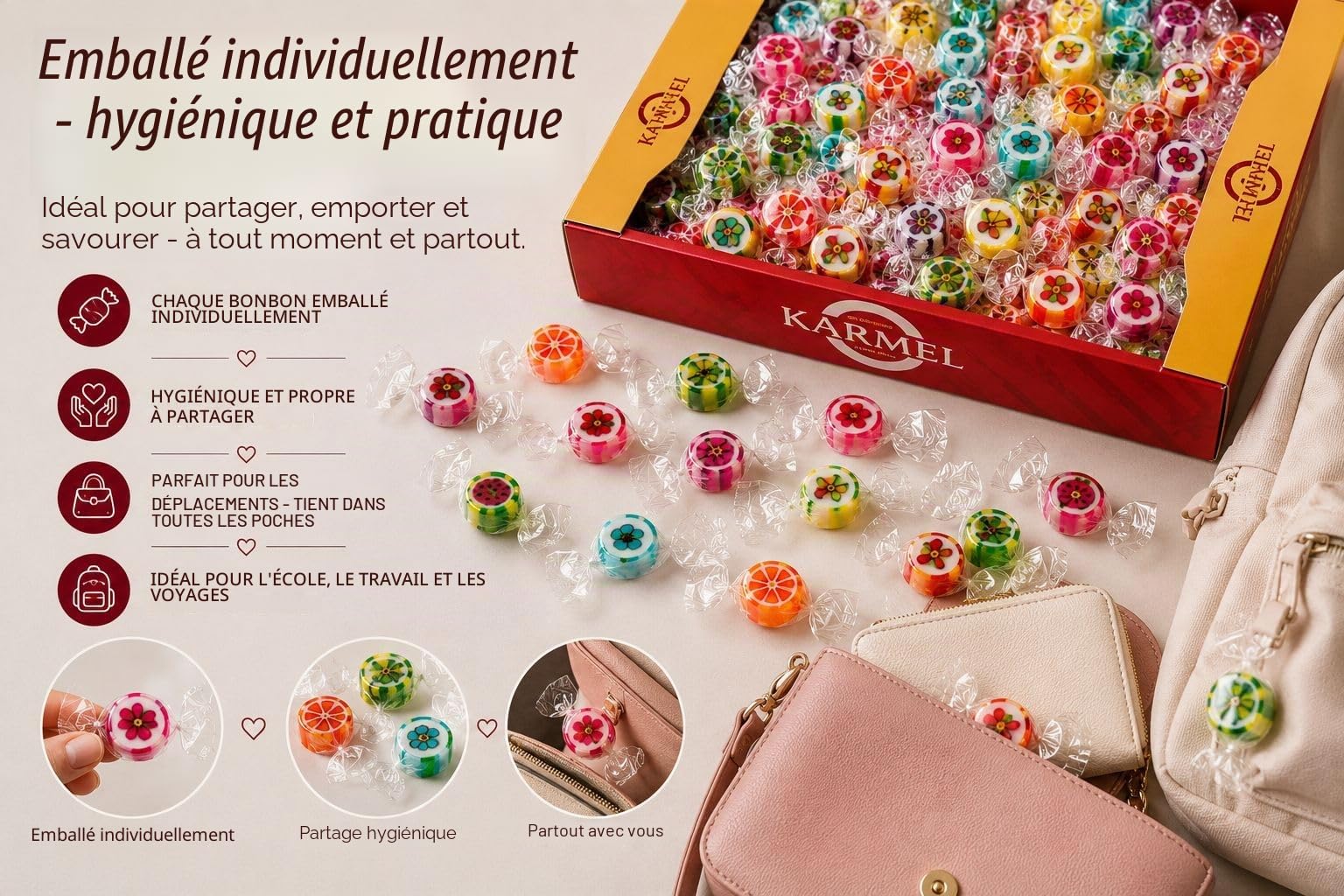 Bonbons fruités 1kg, bonbons durs aromatisés, fabriqués à la main dans des designs uniques, grande boîte de bonbons d'un petit producteur familial