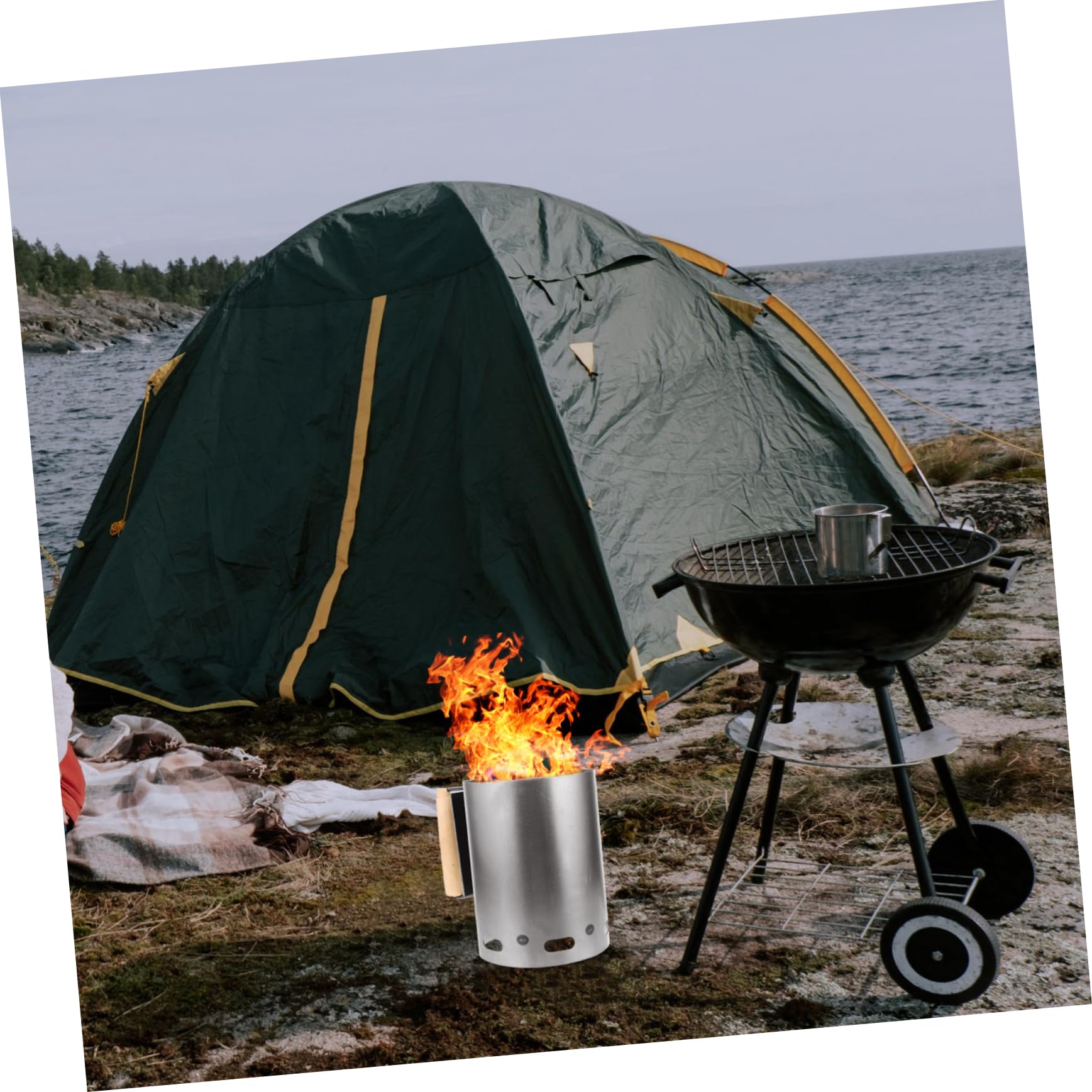 BESTonZON Accenditore per Carbonella da Barbecue con Legno Portatile per Accensione Carbonella per Grigliate Resistente al Circolazione Ottimale Aria