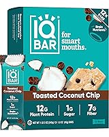 Vista 21 de IQBAR - Barras de proteínas para el cerebro y el cuerpo a base de plantas - Chips de mantequilla de almendra - 12 unidades - Keto, veganas, bajas