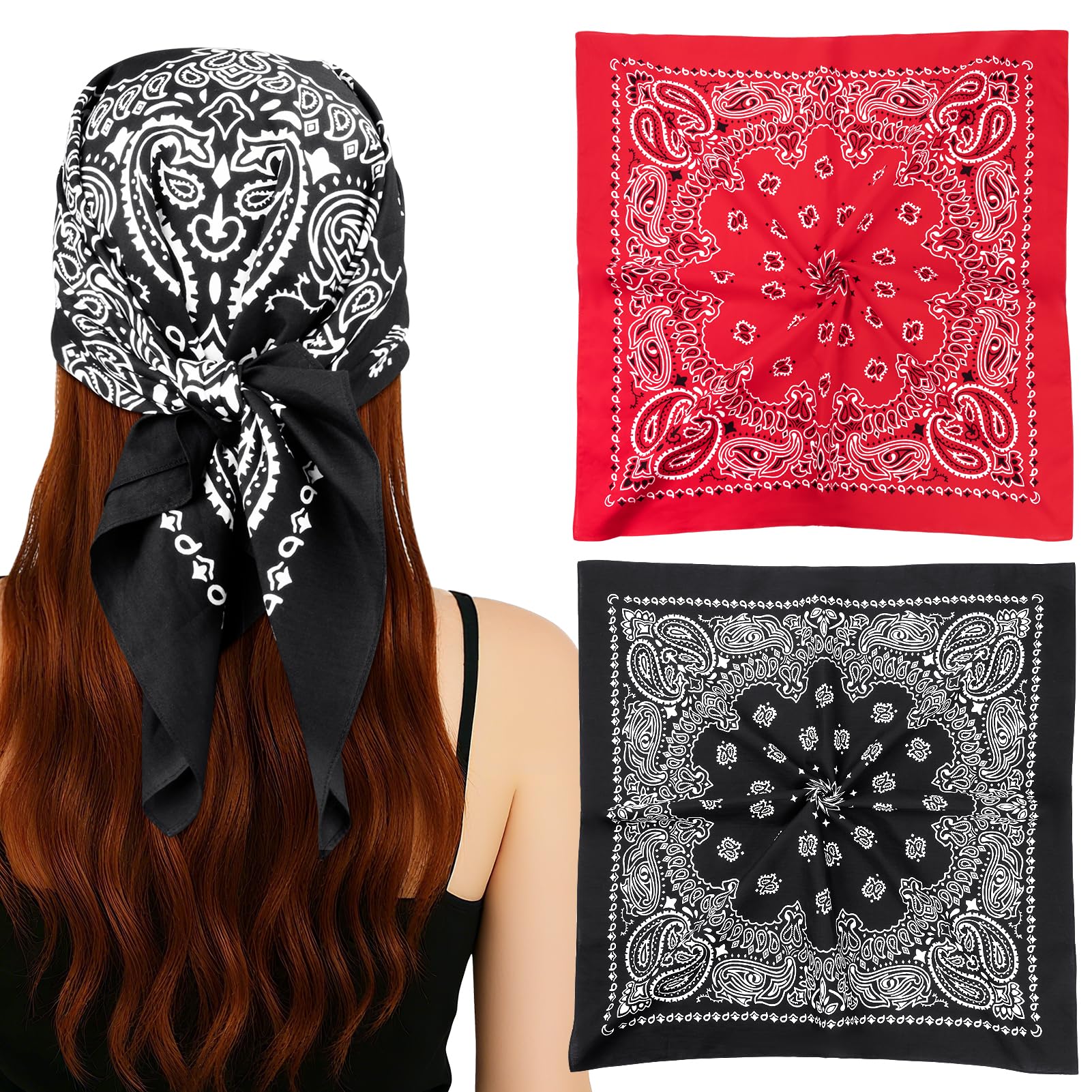 MELLIEX 2 szt. Bandana Mężczyzna Kobieta, Bawełna Paisley Chustka Głowa, Denim Szalik Na Szyję, 70 x 70 cm