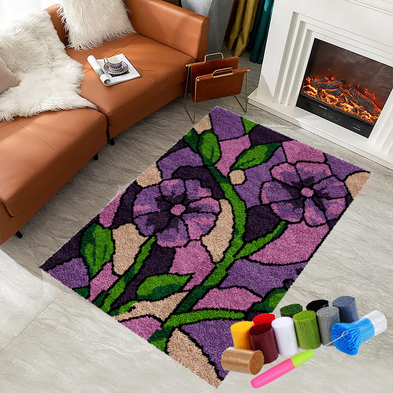 Latch Hook Kits for Adults Beginners, Tapestry Kits, Latch Hook Rug Kit for Home Décor, DIY Rug Making Kit for Adults with Printed Patterns, Canvas Yarn Latch Hook Kit, Crochet Kit 61 x 87 cm — image 1