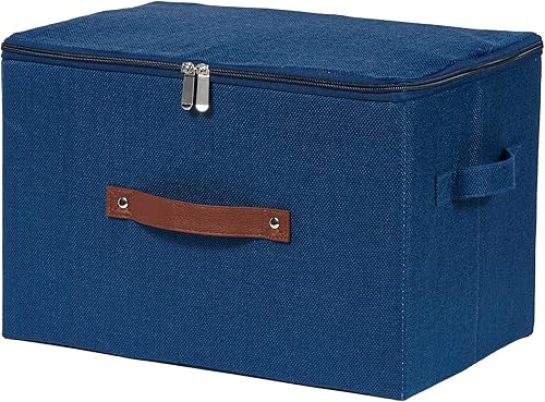 Miniatura 25 de Contenedores de almacenamiento con tapa con cremallera de tela de algodón y lino, cestas de almacenamiento con tapa, cajas plegables lavables para