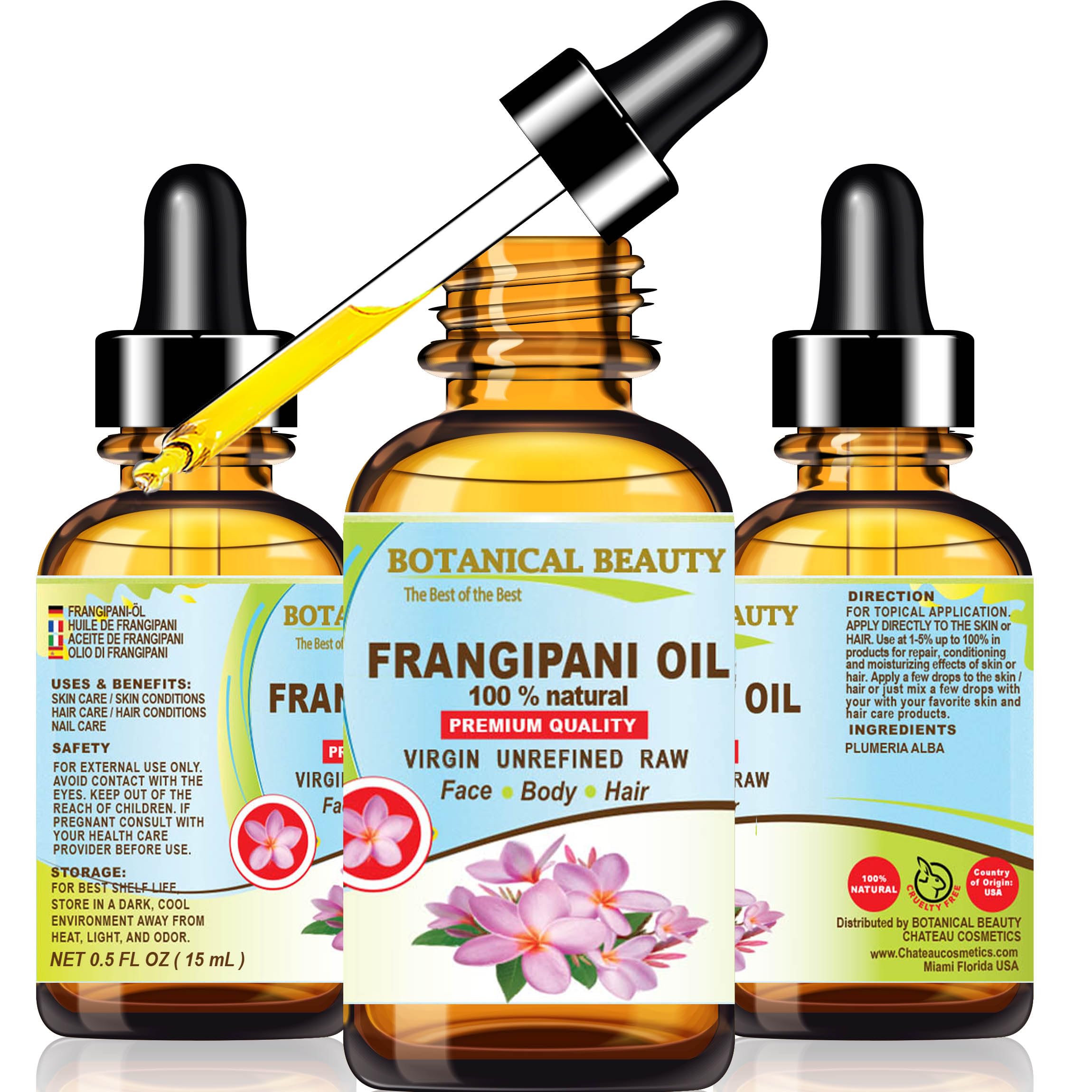 Botanical Beauty Frangipani Oil 100% Natural 0.5 Fl Oz - 15 ml Frangipani Essential Oil for Face, Skin, Body, Hair, Nails Beauty Oil, Skin Moisturizer