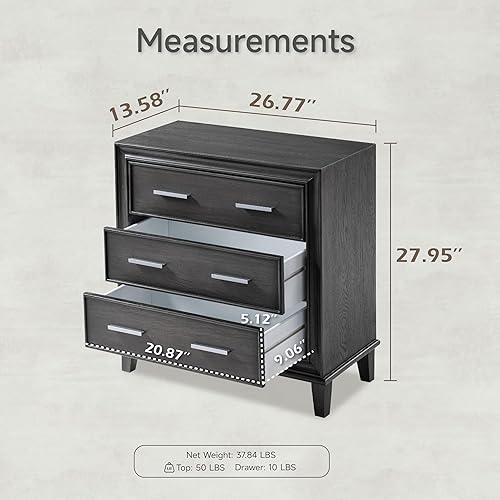 Miniatura 2 de COZAYH Moderna mesita de noche de 3 cajones, cómoda de madera con asas de metal, baúl de almacenamiento vintage para mesita de noche, armario de